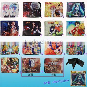 Wholesale 14 style cartoon cute designs anime pu leather cheap wallet