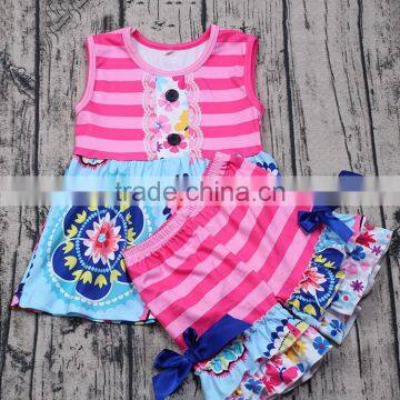 2017 new designs windmill sleeveless stripe boutique summer outfits kids clothing set