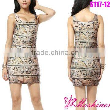 2013 New Women's Digital Print Dress Hieroglyphs Package Hip Casual Dress