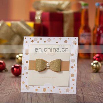 Hot sale latest bow design handmade wedding invitation card