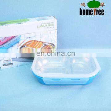 1.1L Oval Two Layers 3 Compartment 4 Locks SUS304 Stainless Steel Insulated Bento Hot Lunch Box