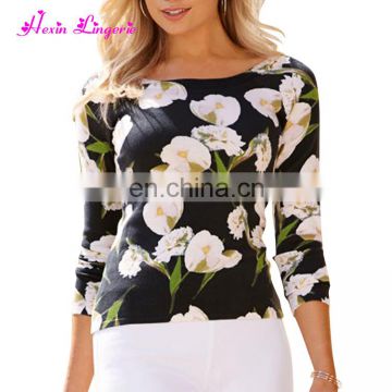 Hot Sale Flower Mixed Color Slimming T Shirt New Style Long Sleeve Qoman Blouses And Tops