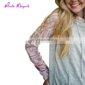 NO MOQ Gray Long Sleeves Velvet New Design Oversized Hoddie Sweatshirt photo-3