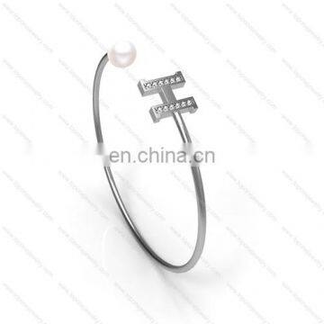 Ladies fancy graceful stainless steel word H thin stone bangles