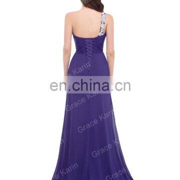 Grace Karin Fashion Ladies High Split Leg One Shoulder Purple Chiffon Long African Evening Dress CL3183-2 photo-5