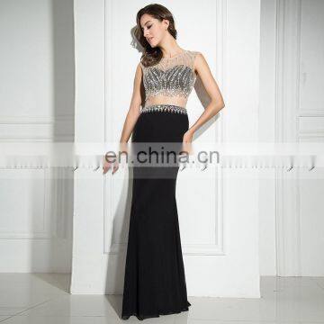 New Fashion Two-Piece Cap Sleeve Black Mermaid Crystal Beaded Evening Gowns Evening Dresses LX321 photo-3