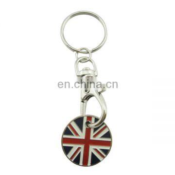 custom metal round plated UK flag trolley token