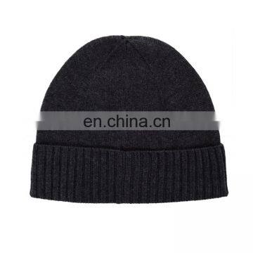 Black knitted beanie hat for men