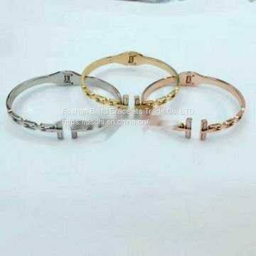 Customize Gold Rose Gold Silver Vacuum PVD Plating 316L Stainless Steel Bracelets Bangles Esposas For Men Womens