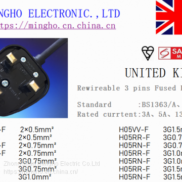 UK、SASO、PSB Rewirecable Fused Plug