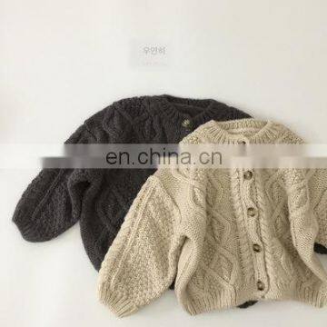 Autumn and winter forest cute middle and small children's mohair cardigan loose single-breasted long-sleeved winter round neck