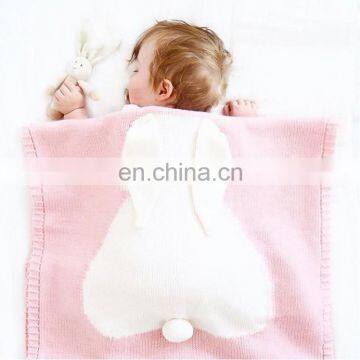 INS hot sale Cheap wholesale chunky knit blanket baby products knitted cute rabbit baby blanket