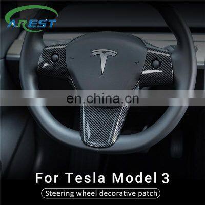 Model3 Car Steering Wheel decorative patch for Tesla Model 3 Accessories Carbon Fibre ABS 2017-2020 Steering Wheel  model three