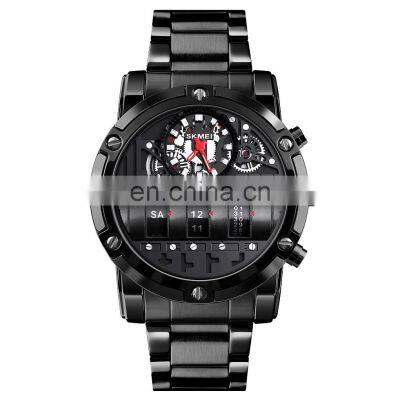 new design SKMEI 1558 wrist watches 3atm water resistant stainless steel band drum roller watch quartz watches