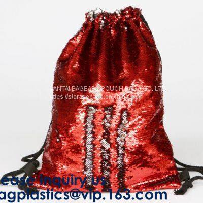 Fashion Bling Sublimation Magic Sequin Drawstring Backpack Bag,Glitter Mermaid Flip Sequin Bag Outdoor Shoulder Reversib photo-5