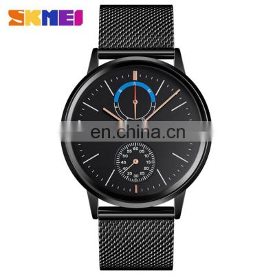 SKMEI 9182 Mans Watch Mans Perfect Quartz Time Week Date Stainless Steel Mesh Strap Luxury Men Watches