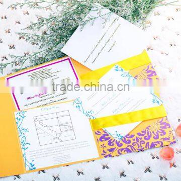 2016 Hot Sale Gold Folded Wedding Invitation Card