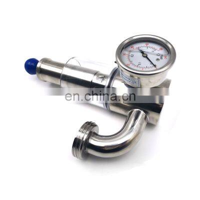 Sanitary Threaded Pressure Relief Valve Exhaust Valves With Pressure Gauge Air Release Valve