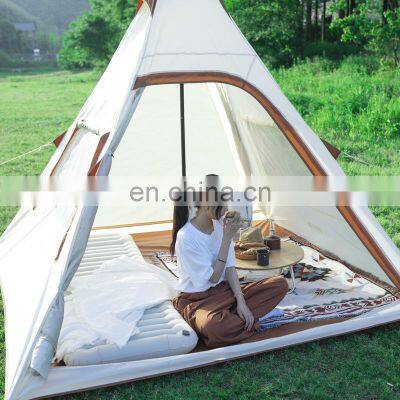 Camping outdoor luxury yurt glamping canvas pyramid tent waterproof  oxford PU fabric spire pyramid tent