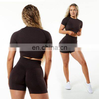 New Fall Butt Lift Scrunch Butt Shorts 2 Piece Seamless Yoga Suit Set Sports Workout Running Women Athletic Gym Fitness Sets