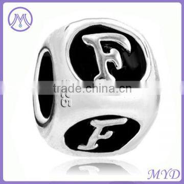 925 sterling sterling silver alphabet letter F beads for DIY charm European bracelet