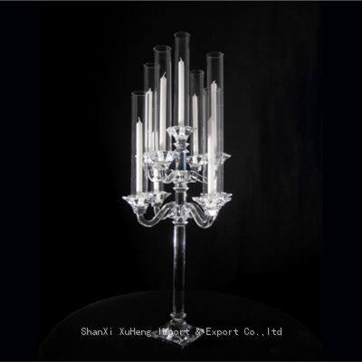 Long Stemmed 9 Arms Crystal Candelabra Centerpieces Crystal Candle Holder For Wedding Decoration