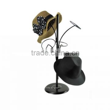 Multiple Branch Metal Hat Stand Display Black Hat Hanger Rack Cap Stand RHH002