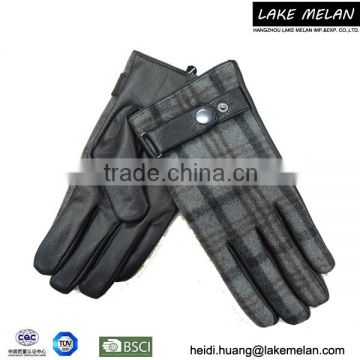 Men's Leather/Fabric Glove With Checked Pattern For AW 16 LMSL-006