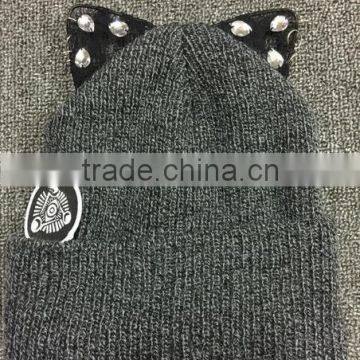 Hot Selling Super Star Rihanna Same Style Lace Cat Ear With Jewelry Embroidery Ladies Hat