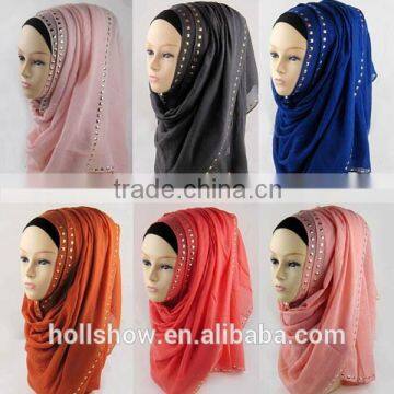 Wholesale Fashion Cotton Polyester Beaded Rhinestone Women Muslim Hijab Scarf                        
                                                Quality Choice