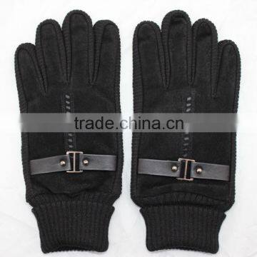 mens wholesale price pig suede leather hand gloves with knitting