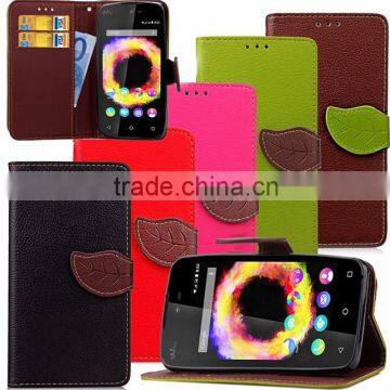 Colorful Stand Leaf Leather Case for Wiko sunset 2, for Wiko sunset 2 mobile phone case