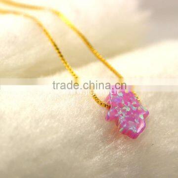 Synthetic 8*10mm Bubble Gum Opal Hamsa Shape 18K Plated Chain 925 Sterling Silver Necklace photo-4