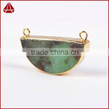 Half Moon Cresent Chrysoprase Pendant Necklace Jade Jewelry Jewels With Double Bails