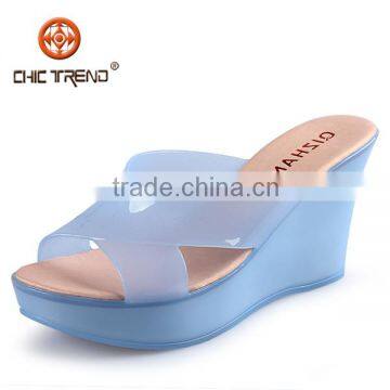 Wholesale Jelly Shoes Candy Color Glass Slipper Wedge Heel Slippers