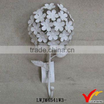 flower design single white painted iron wall coat hook antique