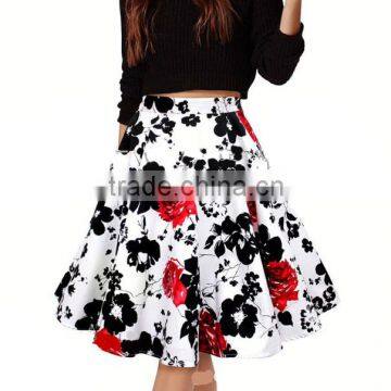 Women's Flower Print Flared Skater Retro Style Swing Pinup Rockabilly Vintage Skirt photo-3