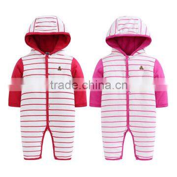 Double layer well wearing baby infant hooded romper with zipper