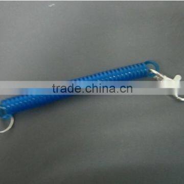 High quality plastic spring lanyard with hook and key-ring for Low price to sell