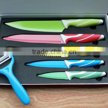 Rubber Handle Kitchen Knife Set with Non Stick Coating