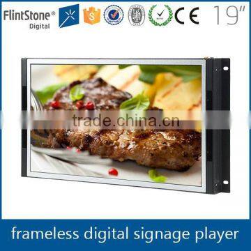 Flintstone open frame promotional display, no case advertising screen , 19 inch frameless digital screen