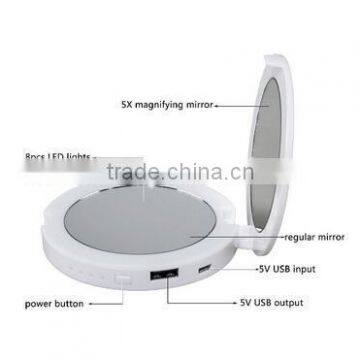 Please Two Way 8 Light Compact Folding Mirror With Power Bank