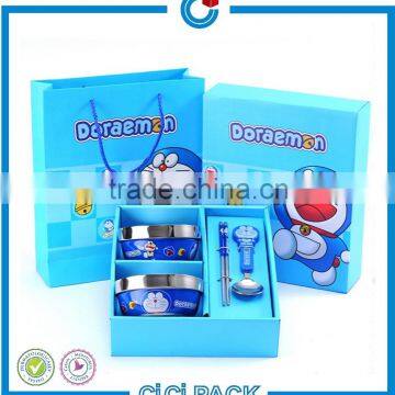 customized handmade cartoon packaging children tableware set paper packaging box