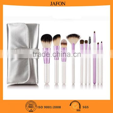 10pcs natural makeup brush set with lavender ferrule in silver bag