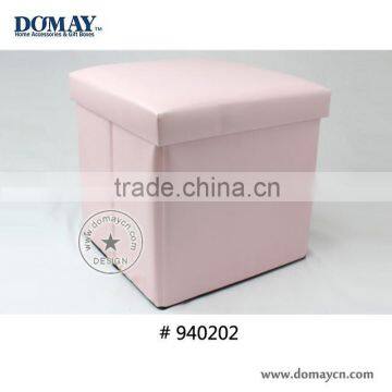 Guangzhou factory supply pink collapsible storage stool, handmade PU ottoman