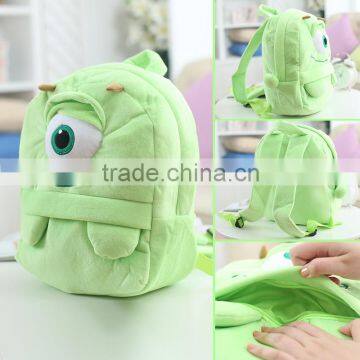 25*19cm(S)/35*28cm(L) lovely customzied green big-eye monster plush animal cartoon backpack for children