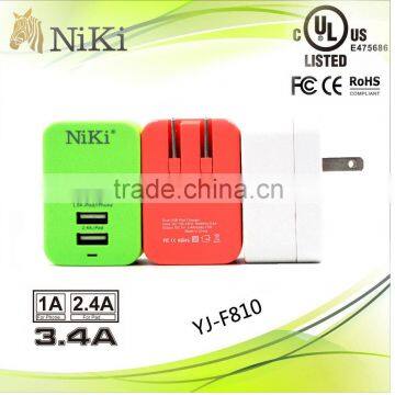 mobile phone universal travel charger adapter with dual usb home charger 3.4A