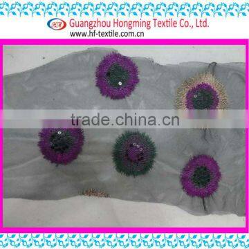 2017 New 3D Dandelion floral Embroidery Fabric For Girl Long dress Breathable Fabric White mesh organza 3D flower embroidery