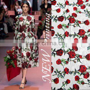 Classical S/S Chiffon, Sliver Apricot Satin Ground Mesh with Read Rose Digital Printing