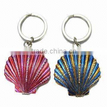 Mirror Keychains with Sea Shell, Made of Alloy, with Two Mirrors